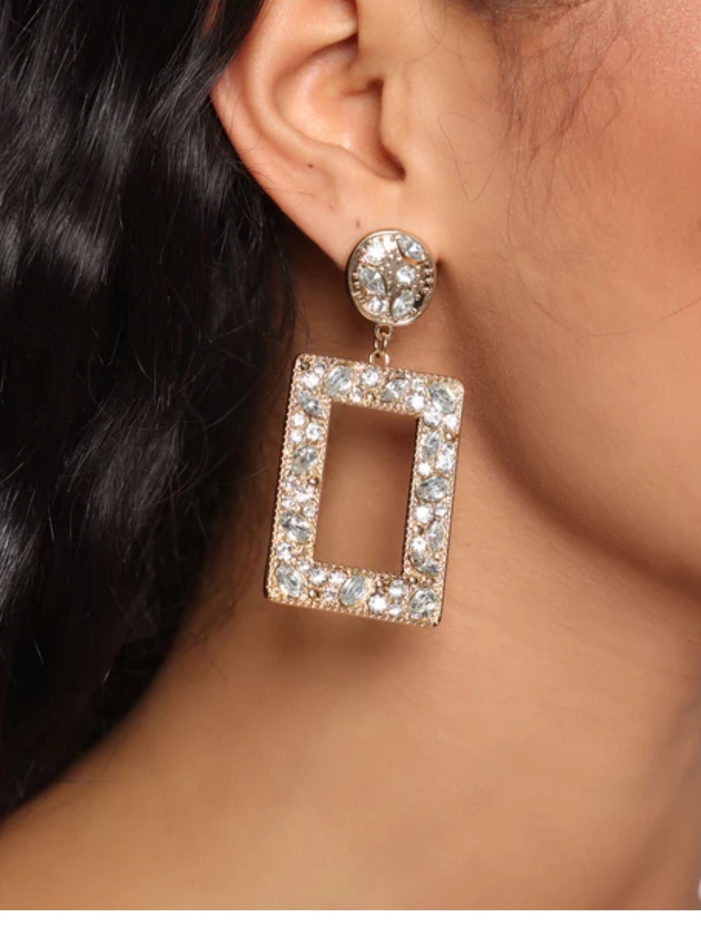 Piper K Square Crystal Drop Oversized Earrings NWT Gold Tone